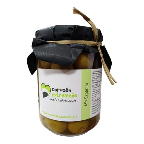 Acentunas Mix Especial de Aceitunas Verdes y Negras con Pepinillos y Cebollitas Corazón Extremeño 230 g | Aperitivo Gourmet de Extremadura | Ideal para Tapas, Picoteo y Aperitivos
