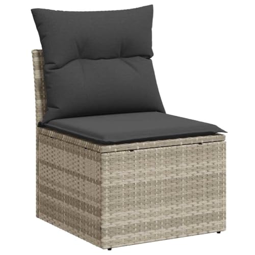 vidaXL Gartensofa ohne Armlehnen mit Kissen, Outdoor Sofa mit abnehmbarem waschbarem Bezug, Terrassensofa mit Stahlrahmen, Gartenstuhl Gartensessel Gartenmöbel, Hellgrau Poly Rattan
