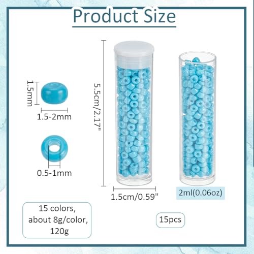 Perles de rocaille en verre NBEADS 1.5mm opaque 15 couleurs 120g