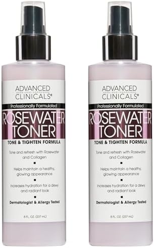 8oz Advanced Clinicals Rosewater Toner with Charcoal and Aloe Vera. Balancing PH formula detoxifies and hydrates skin and improves overall skin tone. Alcohol-free. (Two - 8oz)