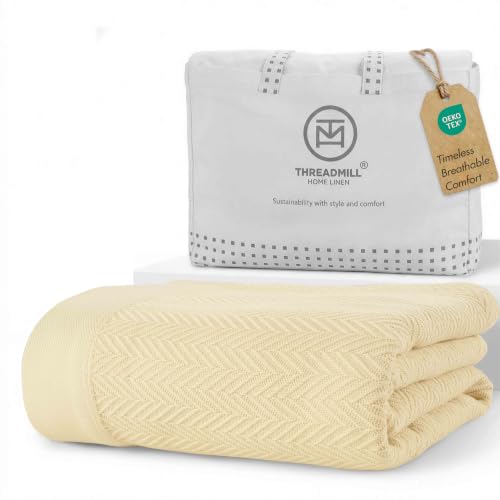 Threadmill Vanilla Cream Cotton King Size Blanket