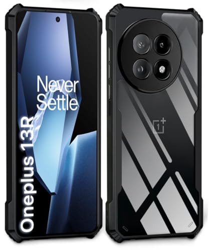 Image of WOW IMAGINE Shock Proof Clear Protective Back Case for 1+ OnePlus 13R 5G - AirEDGE Technology | 360 Degree Camera Protection | Transparent Hybrid Back Case Mobile Cover - Black