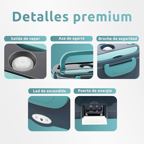Miniatura 4 de Jupplies Fiambrera Eléctrica 1.5l Y 80w Para Trabajo Con Bandeja De Acero Inoxidable Calentador Portátil Para Coche, Camión U Oficina 12v 24v 220v