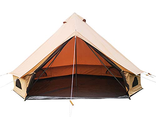 Cozy house Tente de Camping de Famille de matériel de Coton de Polyester de Ripstop imperméable (Kaki, Diamètre 4 mètres)