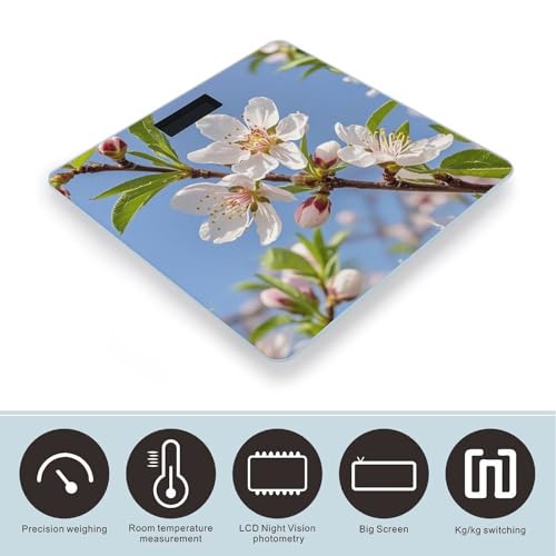 Báscula digital de baño con imagen flores durazno y pantalla LCD miniatura 3