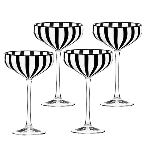 10 Strawberry Street Black & White Stripe Glassware, Coupe, Set of 4