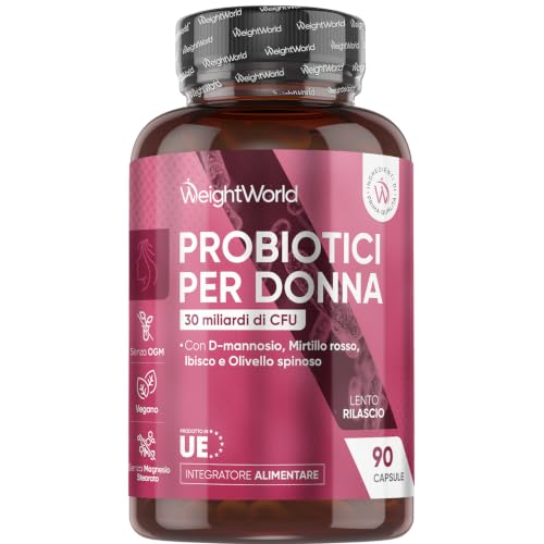 Probiotici Donna 30 Miliardi di CFU, 11 Ingredienti, Ceppi di Lactobacillus, Fermenti Lattici Vivi, Prebiotici, Lactobacillus Rhamnosus Lactobacillus Acidophilus, Inulina, 90 Capsule a Lento Rilascio