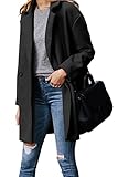 FSHAOES Women's Wool Blend Pea Coats Jackets Notched Lapel Single Breasted Overcoats Mid Length Casual Outerwear