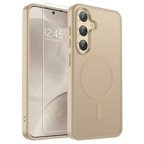 Image of SUPFINE Magnetic for Samsung Galaxy S24 Plus Case / S25 Plus Case with Screen Protector, (Built-in Magnets) (Military Grade Drop Protection) Slim Translucent Shockproof Phone Case,Pink Gold