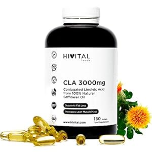 CLA Acide Linoléique Conjugué 3000 mg par dose. 180 perles à base d&rsquo;Huile Végétale de Carthame 100% Naturelle pour 2 mois de traitement. Fabriqué en Europe par HIVITAL