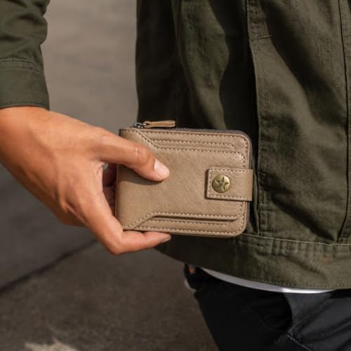 Image of Men Wallet, Vintage PU Leather Multi-Card Zipper Wallet with 8 Card Slots and Coin Pocket Large Capacity Buckle Credit Card Holder Wallet with Zipper (C, Light Brown)