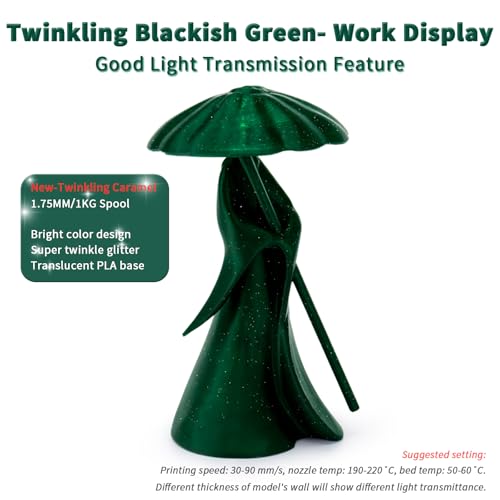Image of ZIRO Sparkle PLA Filament 1.75mm, Shiny Glitter with Transluent PLA Base, Galaxy Printing Material,1kg /2.2lbs Spool, Fit Most 3D Printers, Twinkling Blackish Green