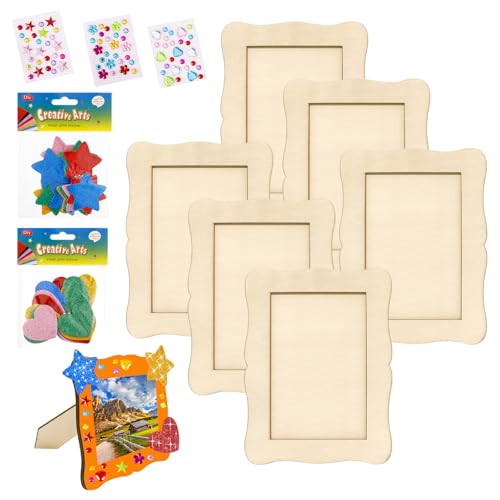 CPYJW 6 Pcs Kits De Cadres Photo En Bois,Kit De Peinture De Cadre Photo à Faire Soi-Même Pour Enfants Diy Cadre Photo Cadres Photo A Decore Enfants Pour Les Anniversaires Et Les Anniversaires（ondulé）