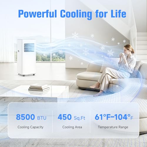 Image of Portable Air Conditioner, 3-in-1 8500 BTU AC Unit with Fan & Dehumidifier - Quiet Cooling for Bedroom, Home Office up to 450 sq.ft, Includes Complete Window Mount Kit