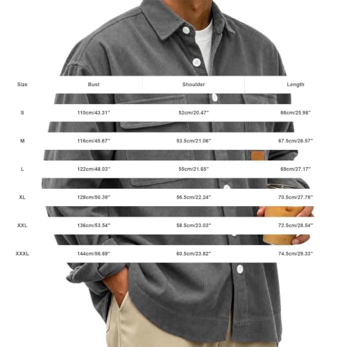 Corduroy Jacket Men Long Sleeve Button Down Chest Pockets Casual Shacket - image 6