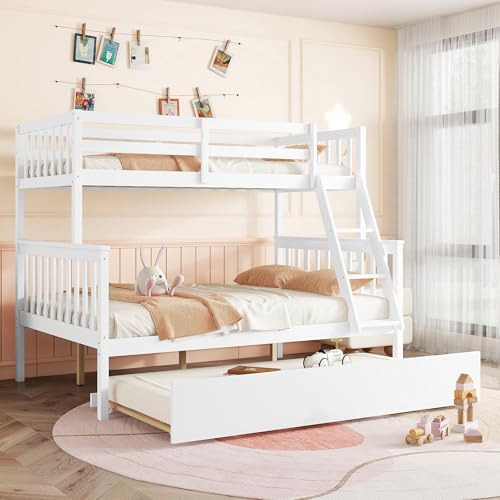 WIILAYOK Twin/Full Bunk Bed with Trundle, Ladder & Rails