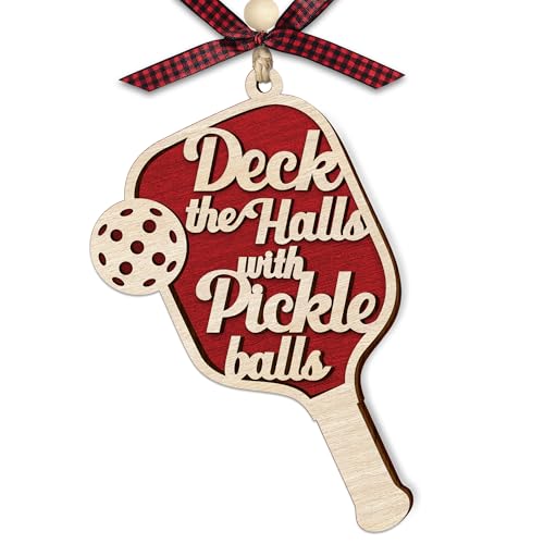36AQUA Pickleball Ornament 2025 - Funny Pickleball Christmas Tree Ornament - Perfect Holiday Gift for Women, Men, Pickleball Lovers - 2 Layer Wood Keepsake with Gift Box