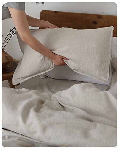 Image of XZ XIFA 100% Washed French Flax Linen Envelope Pillowcases, Pack of 2, Breathable & Durable Farmhouse Bedding (Linen, Queen 20 inchx30 inch)