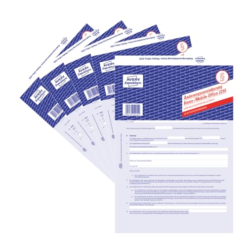 Produktbild AVERY Zweckform Änderungsvereinbarung Homeoffice / Mobile-Office 2255-5 DIN A4 Perforiert 5 Stück