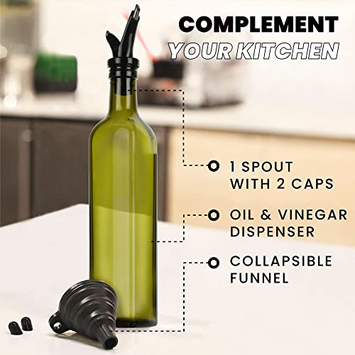 Zeppoli Olive Oil Dispenser Bottle Set 17 Oz - Stainless Steel Rack 2 Pack - Oil & Vinegar Glass Bottles Dispenser Set - 4 Removable Dual Spout, Pouring Funnel - Cruet For Kitchen (Green) #TOP4