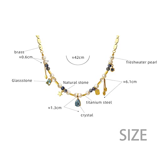 Handmade Necklaces Gold Chain Choker Necklace Crystal Necklace Bohemian Style Jewelry Aquamarine Pendant And Handmade Aesthetic Necklace With Multi Style Beads Unique Gifts For Women #TOP2