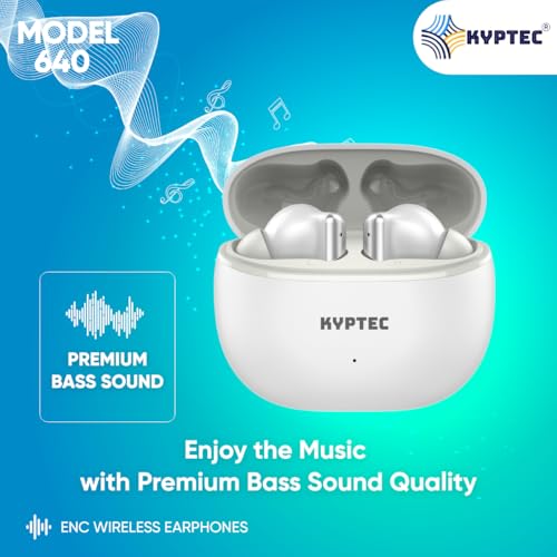 Image of KYPTEC Model 640 ENC Bluetooth Wireless Earbuds - Earbuds with Mic, Deep Bass 13MM Drivers, 40H Playtime, Fast Charging, Low Latency, Sleek Lightweight Design, True Wireless Earphones