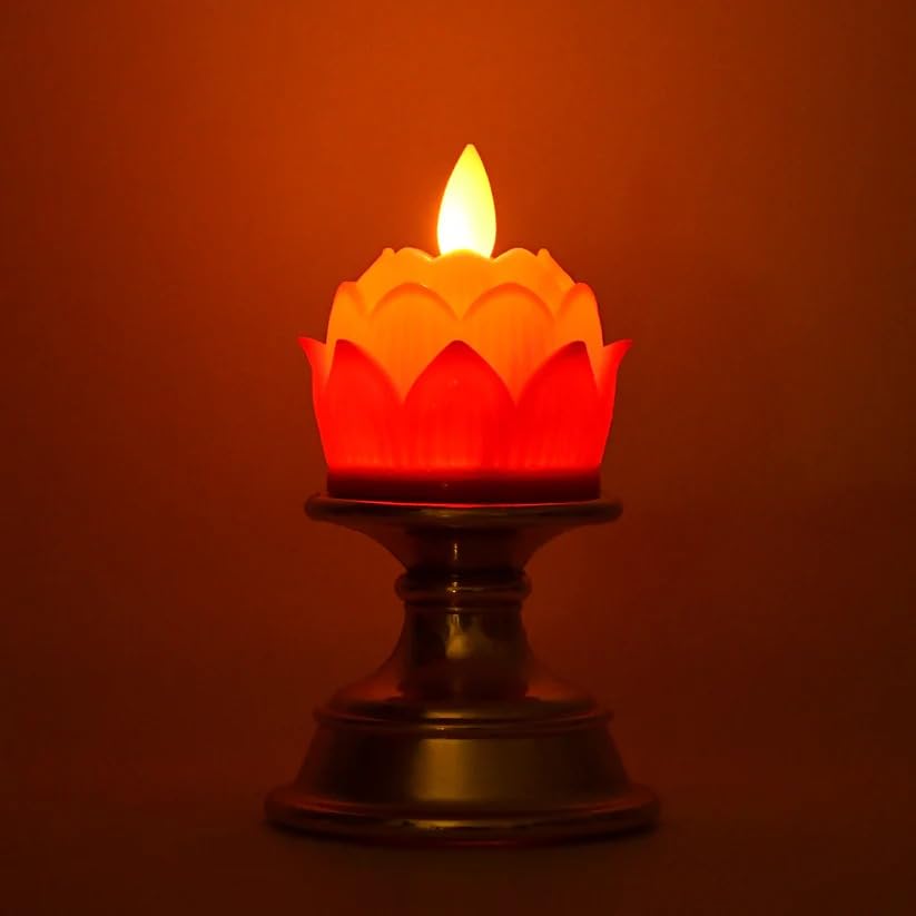 DeoDap LED Candles for Decoration 1 Pc – Lotus Shaped LED Flameless Candle with Decorative Holder, Smokeless Battery Operated Decorative Light for Home, Festive Décor, Diwali, Wedding & Party Decor-image-22