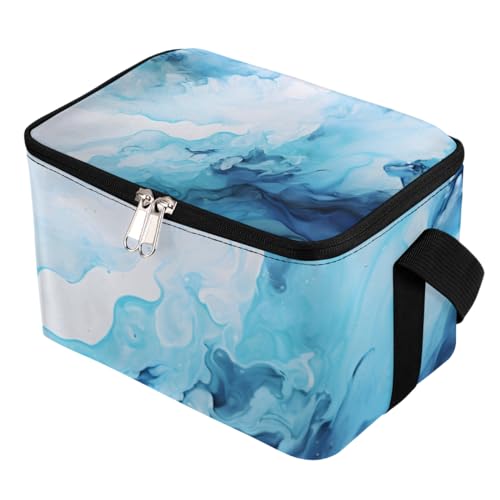 Lunch Bags for Women Men 9 Cans,Abstract Blurred Blue Hot & Cold Food Delivery Bag Insulated Grocery Bag Insulated Lunch Box Texture Cooler Bag for Office Work Picnic Beach