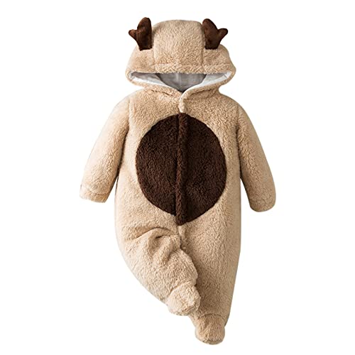 SOONHUA Traje de nieve para recién nacido, cálido bebé invierno mono de forro polar, traje de nieve con capucha para bebés de 0 a 18 meses, caqui, 73 cm Cover