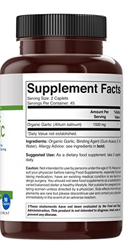 Brieofood Organic Garlic 1500Mg, 45 Servings, Vegetarian, Gluten Free, 90 Vegetarian Tablets #TOP3