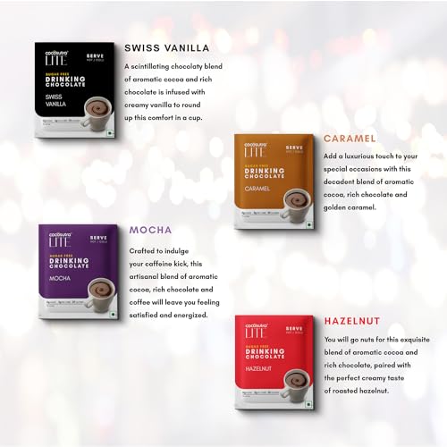 Image of Cocosutra LITE Sugar Free Drinking Chocolate Sachets | Hot or Cold | 4 Flavours | Low Carb, Low Calorie | Stevia & Erythritol | Vegan | Ready in 2 Minutes | 4 x 20g