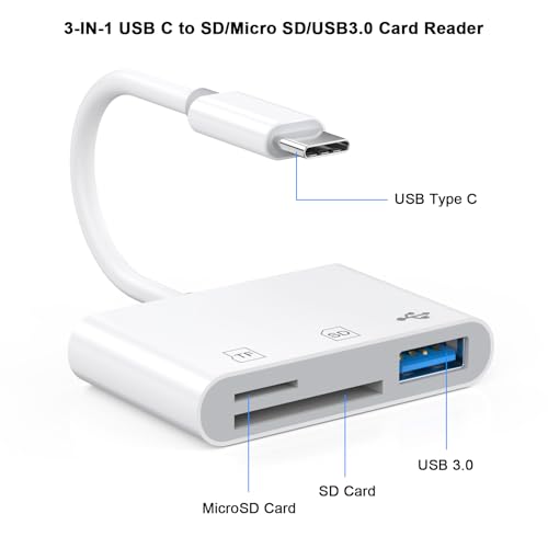 USB C SD Card Reader, FUHAYA USB C to SD/TF Card Reader with USB 3.0 Adapter for iPhone 15/iPad/Mac/MacBook, USB Type C Memory Card Reader for iPhone 15/15 Pro Max, iPad Pro, MacBook, Galaxy S24/S23