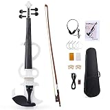 Electric Violin, MIRIO White Full Size 4/4 Solid Wood Metallic Electric/Silent Violins Kit with Ebon