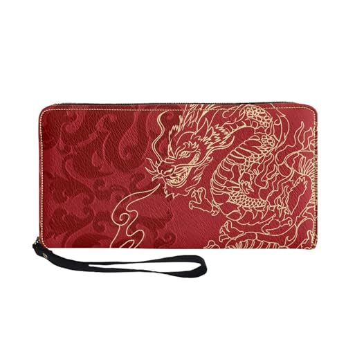 Mumeson Asia Dragon Long Wallet Card Cash Storage Purses Casual Portable Zipper Wristlet Leather PU Long Wallet for Party Travel Luxury Mini Handbags for Womens