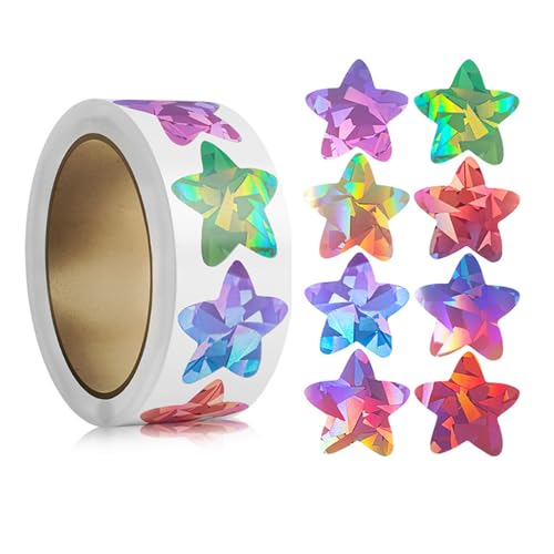Holographic Star Stickers Roll, 1 Inch, 500 Count, Iridescent Rainbow Colors