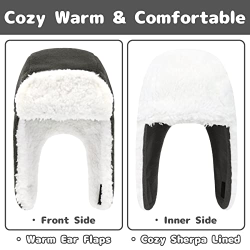Baby Winter Hat Sherpa Toddler Boy Trapper Hats and Mittens Set Warm Fleece Infant Beanie Gloves4