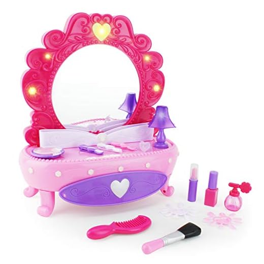 Boley Fashion Vanity Mirror - 38 Piece Play Set with Pretend Makeup for Little Girls, Table with Light-Up Musical Mirror, Fake Cosmetics Kit, Hair Accessories, and More! for Little Kids and Toddlers