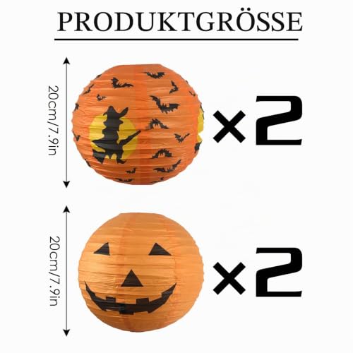 4 Stück Halloween Laterne Outdoor, Halloween Deko Papierlaterne Kinder – Bild 2