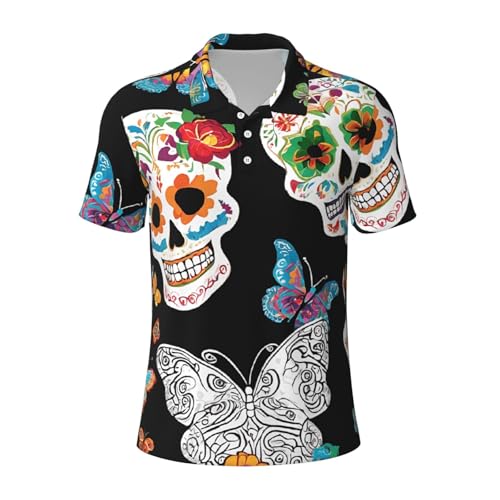 Polo homme anti-transpiration à manches courtes motif Sugar Skulls