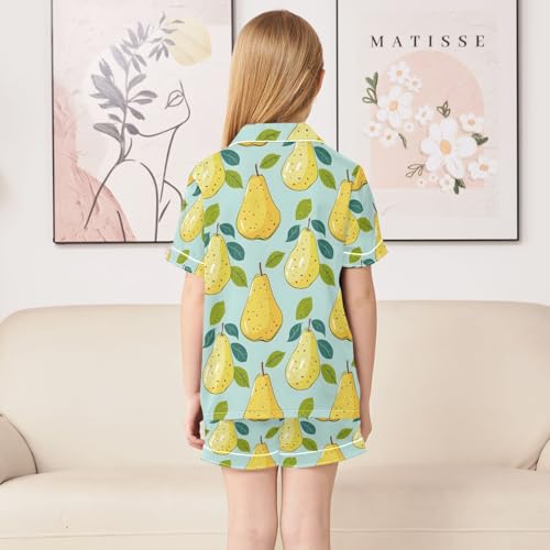 ALAZA Pear Cartoon Leaves Pajamas Satin Pajama Set Short Sleeve Button Down Sleepwear4