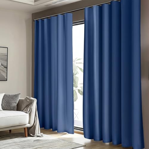 Image of Room Divider Blackout Curtain Track Curtains Wall Dividers Panels Screen for Living Rooms Bedroom Office Privacy Partition Separation, W180 x L96 Inch,1 Panel, Navy Blue