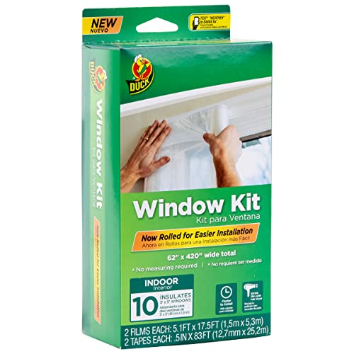Duck Brand Window Insulation Kit - Winter Seal Kit Fits up to 10 Windows - Rolled Shrink Film Cuts to Size for Easy Indoor Installation - Tape Included - 62 in. by 420 in.- Clear by Duck - Used condition - US$8.48