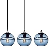 CASAMOTION Pendant Lighting Hand Blown Glass Modern Blue Light Fixture for Kitchen Island Dining...