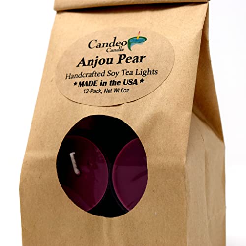 Anjou Pear Scented - Soy Tealight Candles, 12 Pack - Purple Tealight Candles - Highly Scented - Made With Soy Wax - Handmade In The Usa - Candeo Candle - Fall Scents #TOP2
