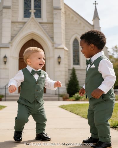 Image of SANGTREE Boys Suit Cotton Linen Formal Set Baby Boy Dress Clothes Gentleman Wedding Ring Bearer Outfits, 3 Months - 9 Years