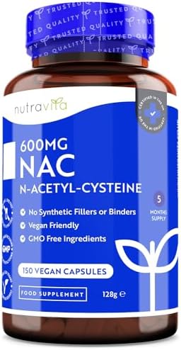 NAC N-Acetil-Cisteina 600mg - NAC Supplemento Vegan - Alta Qualità + Alto Dosaggio di N Acetilcisteina - Nac600 mg Integratore 150 Capsule (5 Mesi) - nac Aumentata - Aminoacidi Essenziali - Nutravita