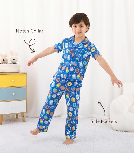 Image of Toddler Boys Girls Clothes Set Viscose from Bamboo Home Outfit Button Down Top Clothing Sets Soft with Pockets 2-5T