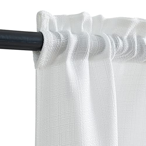 Jinchan Linen Textured Valance Curtains Kitchen Valance For Windows Casual Weave Valance For Living Room 16 Inch Semi Sheer Farmhouse Valance Privacy Short Window Curtains Rod Pocket 1Panel White #TOP22