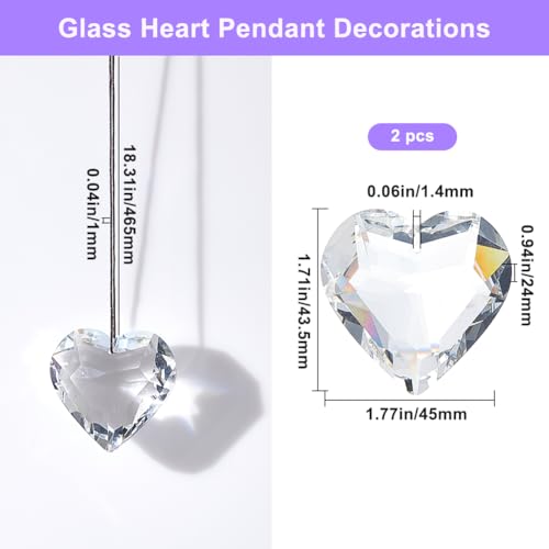 Beebeecraft 2Pcs Crystal Heart Prism Sun Catcher Dangle Hanging 45mm Glass Rainbow Suncatcher Pendant Ornaments for Wall Windows Room Garden Indoor Outdoor Decorations - Image 2