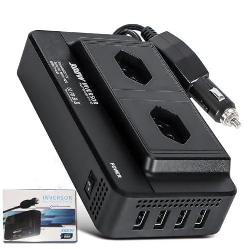 Inversor Automotivo 2 Tomadas 3 Pinos Display Digital 300W 12VDC 110V Com 4 Portas USB 5V